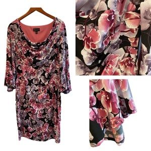 🆕 Connected Apparel Plum/Purple Floral Multi Print Dress Size 14 💜